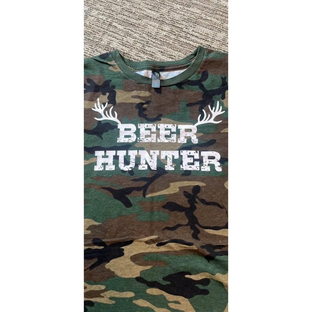 Mens Beer Hunter Camo Graphic T-Shirt Large Woodland Camouflage Tee (34)